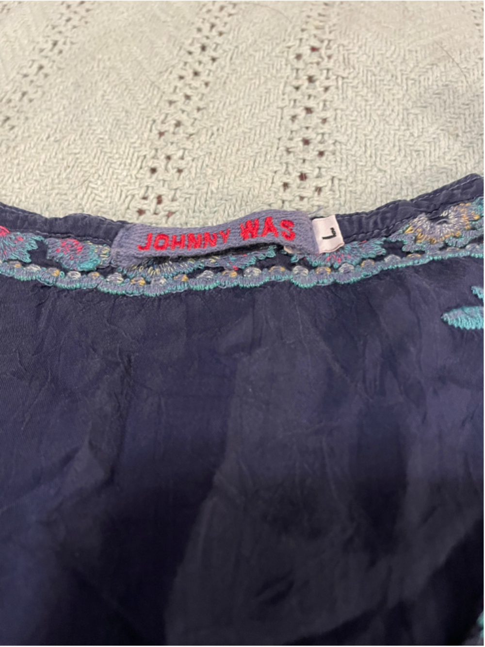 Johnny Was Embroidered floral boho Size L Navy - Picture 7 of 9